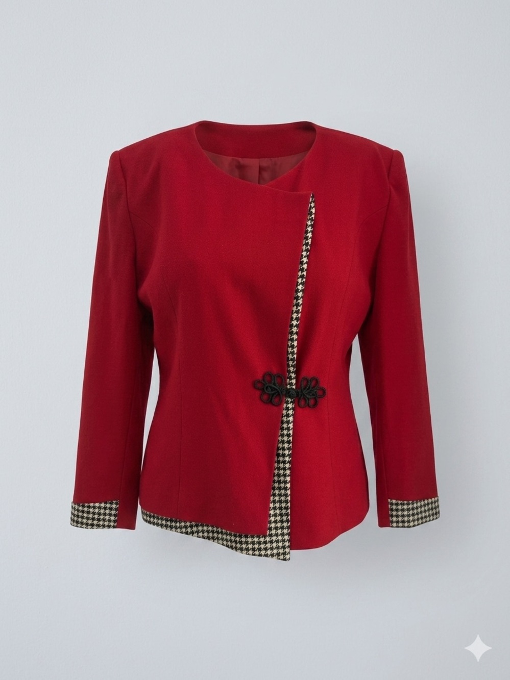 Vintage Lilli Ann Red Wool Blazer 16 Asymmetrical Houndstooth USA Jacket